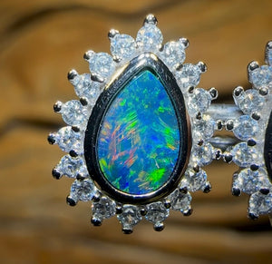 Sterling Silver - Australian Boulder Opal Doublet Stud Earrings - Opal Whisperers