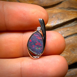 Sterling Silver - Queensland Boulder Opal Doublet Pendant Top Red Gire