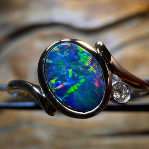 14k Gold - NEW Isaac Design Queensland Boulder Opal Doublet And Diamond Ring