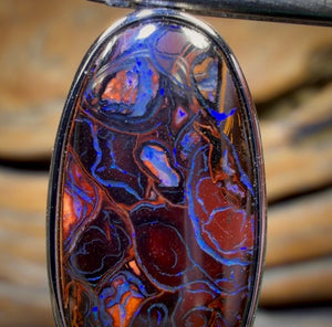 Sterling Silver - Solid Tribal Boulder Opal Pendant UNISEX