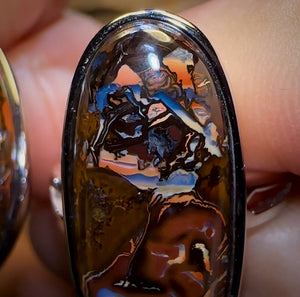 MUMMY DADDY Sterling Silver - Solid Queensland Boulder Opal Ring and Pendant Set