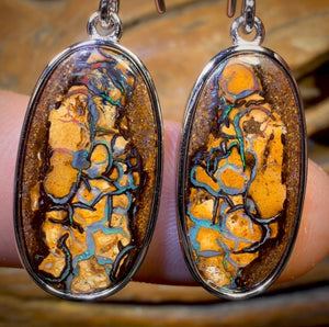 Sterling Silver - Solid Queensland Boulder Opal Earrings