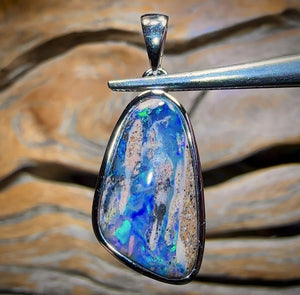 Sterling Silver - Solid Queensland Boulder Pipe Opal Pendant