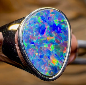 Sterling Silver - Australian Boulder Opal Doublet Ring - Opal Whisperers