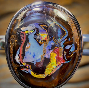 Sterling Silver - Solid Tribal Boulder Opal Ring