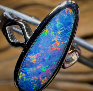 Sterling Silver - Queensland Boulder Opal Doublet Ring - Opal Whisperers