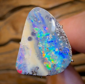 7.95cts - Electric Landscape Australian Boulder Seam Opal Picture Stone - Opal Whisperers