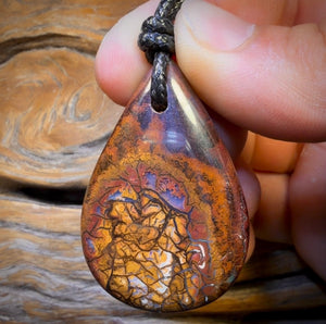 47 x 31mm - Drilled Boulder Opal Pendant w/ Eco Friendly Vegan Cord