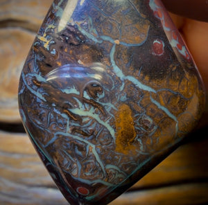 42 x 30mm - Drilled Boulder Opal Pendant w/ Eco Friendly Vegan Cord