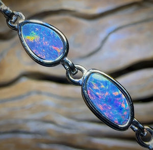Sterling Silver - Australian Boulder Doublet Opal Bracelet