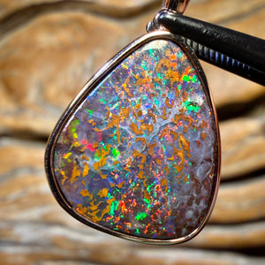 14k Gold - Solid Top Queensland Boulder Opal Pendant