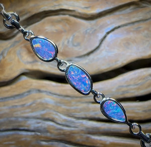 Sterling Silver - Australian Boulder Doublet Opal Bracelet