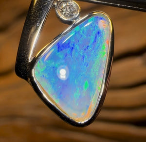 14k White Gold - Solid South Australian Crystal Opal Pendant - Opal Whisperers