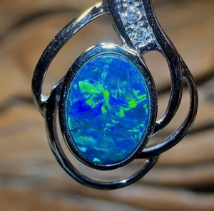 14k White Gold - Queensland Boulder Opal Doublet Pendant - Opal Whisperers