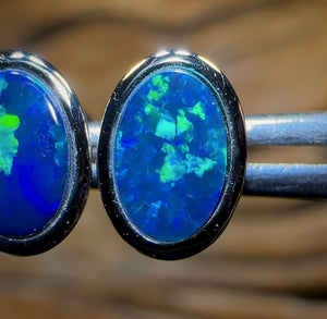 14k White Gold - Classic Queensland Boulder Doublet Earrings - Opal Whisperers