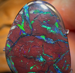 7.7cts - Electric Green on Desirable Red Ironstone Tribal Australian Boulder Opal from Yowah