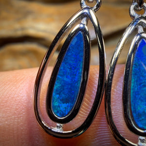 Sterling Silver - Australian Boulder Opal Doublet Drop Stud Earrings