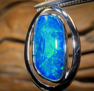 14k White Gold - Queensland Boulder Opal Doublet Pendant