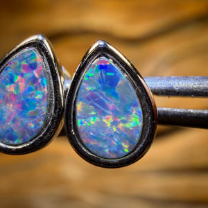 Sterling Silver - Australian Boulder Opal Doublet Stud Earrings
