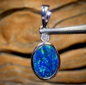 14k White Gold - Queensland Boulder Opal Doublet Pendant Diamond