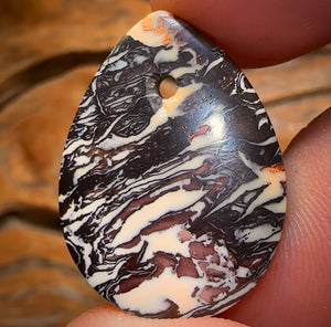 28 x 20mm - Drilled Queensland Boulder Opal Awesome Tribal Double Sided Picture Stone