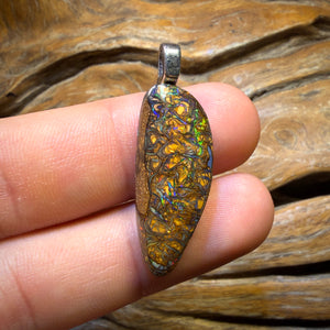 Solid Top Tan Tribal Tooth Queensland Boulder Opal Pendant