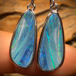 Sterling Silver - Australian Boulder Opal Doublet Hook Earrings
