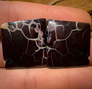 35.8cts - “Lightning out of Darkness” Koroit Nut Opal Matching Pair. TRIBAL PATTERN