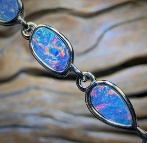Sterling Silver - Australian Boulder Doublet Opal Bracelet