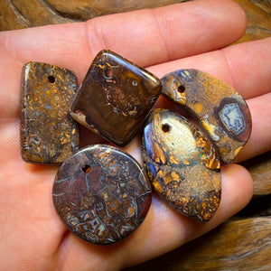 🔒154.2cts - 5x Drilled Tribal Queensland Boulder Opals. BARGAIN Wholesale Parcel