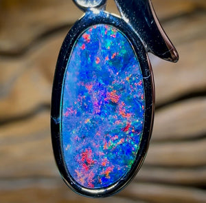 Sterling Silver - Queensland Boulder Opal Doublet Pendant with Red - Opal Whisperers