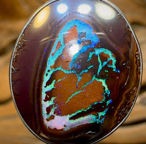Sterling Silver - Solid Australian Boulder Opal Pendant. Tribal - Opal Whisperers
