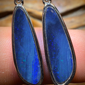 Bargain Card! Sterling Silver - Australian Boulder Opal Doublet Drop Stud Earrings