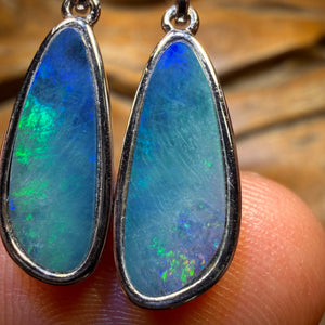 Sterling Silver - Australian Boulder Opal Doublet Drop Stud Earrings