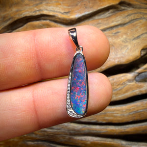 Sterling Silver - Queensland Boulder Opal Doublet Pendant Top Red Multi