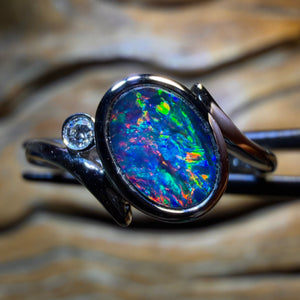 10k White Gold - Queensland Boulder Opal Doublet Ring