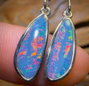 Sterling Silver - Top Australian Boulder Opal Doublet Hook Earrings with Red