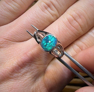 Sterling Silver - Solid Lightning Ridge Black Opal Ring - Opal Whisperers