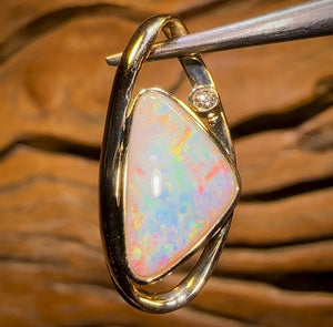 14k Gold - Top Quality Solid South Australian Crystal Opal Pendant with Red