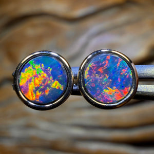 14k Gold - Australian Boulder Opal Doublet Stud Earrings