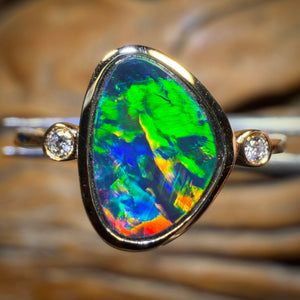 14k Gold - Queensland Boulder Opal Doublet Ring Top Multicolour