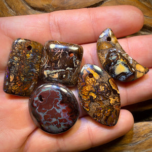 🔒154.2cts - 5x Drilled Tribal Queensland Boulder Opals. BARGAIN Wholesale Parcel