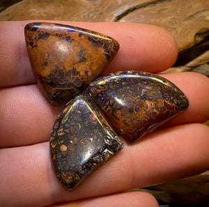 58.1cts - Rare Yowah Nut Opal Parcel. Tribal Pattern Matching Trio In Unique Orange Iron Stone