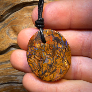 Bargain Card! 32 x 27mm - Awesome Drilled Art Tribal Queensland Boulder Opal Necklace