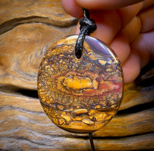 40 x 37mm - Drilled Boulder Opal Pendant w/ Eco Friendly Vegan Cord
