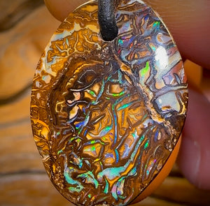 26 x 19mm - Wow Crazy Pattern Drilled Australian Tribal Boulder Opal Necklace