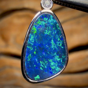 14k White Gold - Queensland Boulder Opal Doublet Pendant Bargain Classic