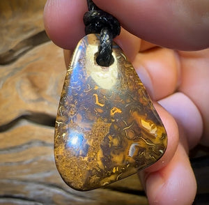 33 x 23mm - Drilled Boulder Opal Pendant w/ Eco Friendly Vegan Cord