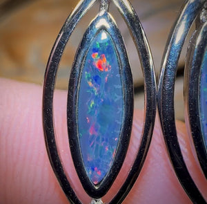 Sterling Silver - Australian Boulder Opal Doublet Drop Stud Earrings