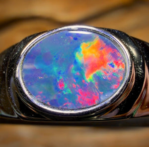 Sterling Silver - Queensland Boulder Opal Doublet Ring UNISEX